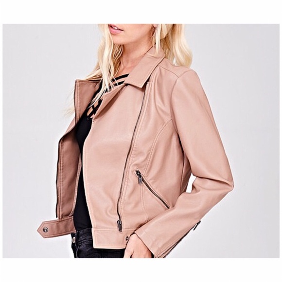 New women’s vegan leather mauve nude moto jacket size M - Picture 5 of 16